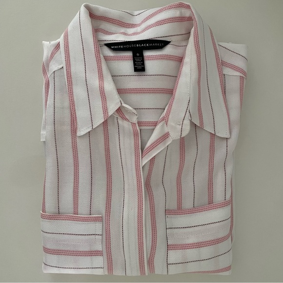 BHWM pink and Ivory long sleeve button down classic blouse, striped, Sz 0 - Picture 10 of 11